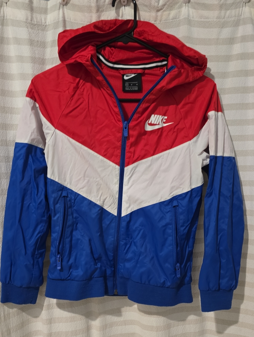 Nike Kids Hooded Colorblock Windbreaker Jacket - Red, White, Blue